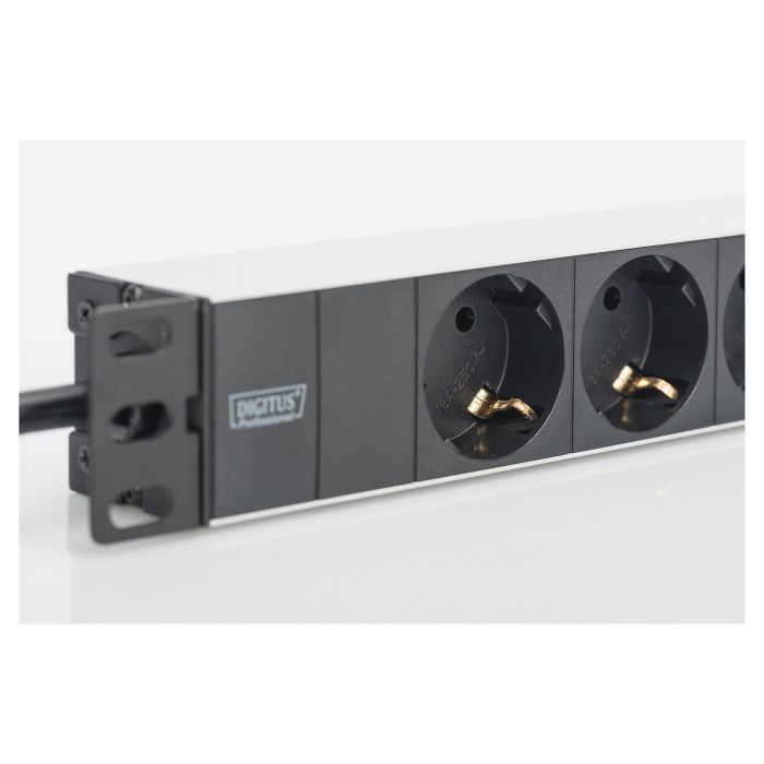 Digitus 1HE Regleta deenchufes con 3 Tomas Tipo F, Aluminio, Negro, Cable 2m 3
