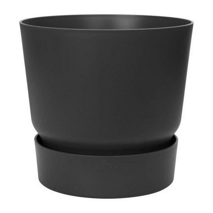 Elho Maceta Redonda Greenville 40 Exterior Ø 39x36.8 cm Negro Living Plástico 100% Reciclado, Resistente a Heladas con Tanque de Agua