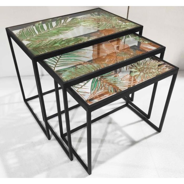 Mesita Auxiliar Tropical DKD Home Decor Negro Verde 40 x 50 x 60 cm Set de 3