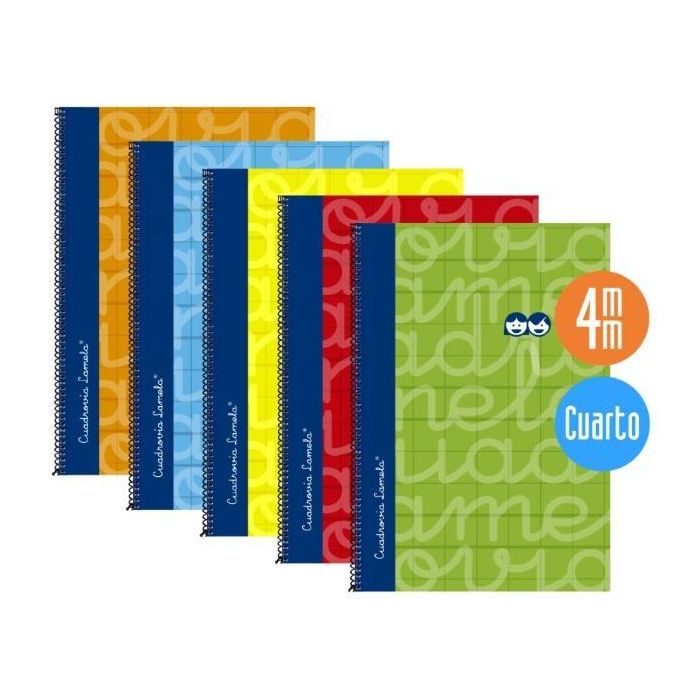 Lamela Cuaderno Espiral 80H 4º 70 gr Cuadrovía 4 mm C-Margen Cubierta Extradura C-Surtidos -Pack 5U-