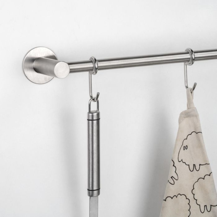 Emuca Colgador adhesivo de cocina con 5 ganchos Supra, Acero inoxidable 2