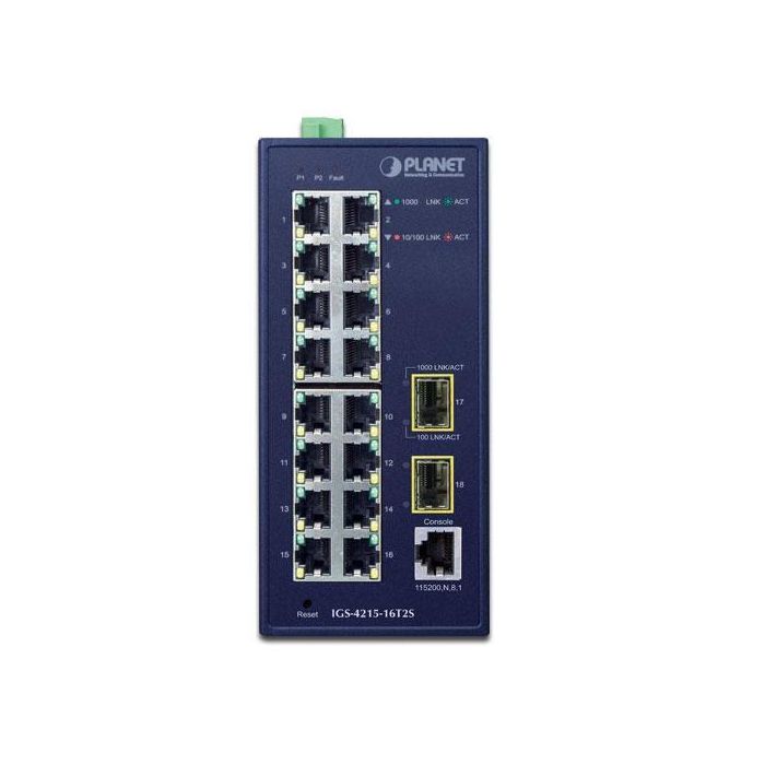 Planet IGS-4215-16T2S Switch Industrial Gestionable L2/L4, 16 Puertos Gigabit RJ45, 2 SFP 100/1000X, IP30 Montaje DIN-rail 1 Planet IGS-4215-16T2S Switch Industrial Gestionable L2/L4, 16 Puertos Gigabit RJ45, 2 SFP 100/1000X, IP30 Montaje DIN-rail 1