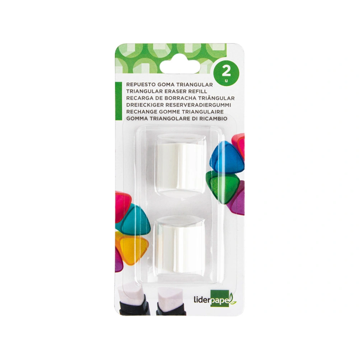 Liderpapel Goma de Borrar Triangular con Sacapuntas y Depósito Ecológica sin PVC Blíster 2 Unidades 1