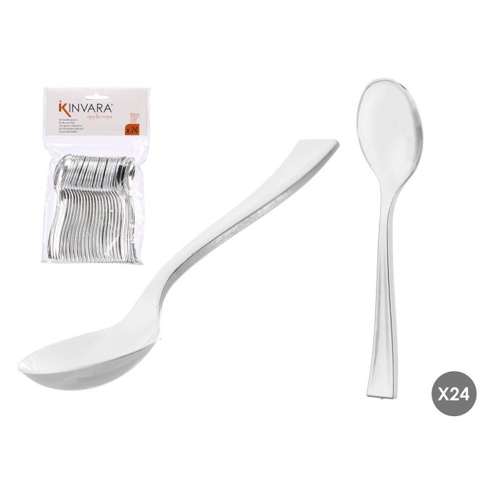 Kinvara Set de 24 Cucharas de Café de Plástico Plateado 10x16x2 cm (48 Unidades) Kinvara Set de 24 Cucharas de Café de Plástico Plateado 10x16x2 cm (48 Unidades)