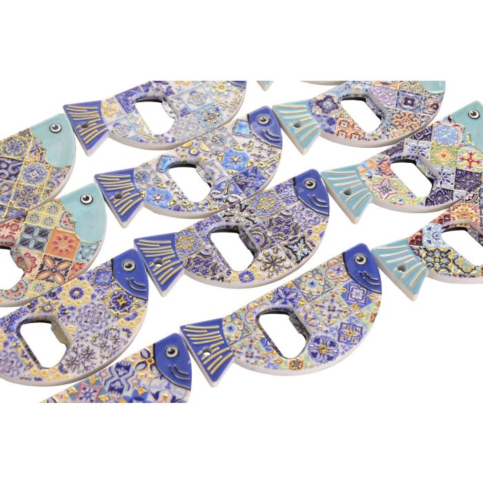DKD Home Decor Imán Mediterráneo Azul Blanco Resina Metal Pez 1 x 4.5 x 11 cm (72 Unidades)