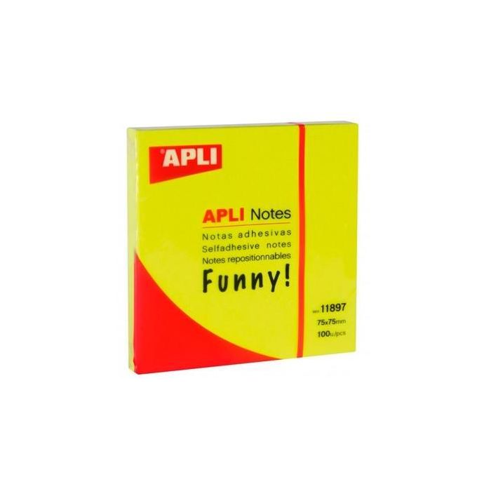 Apli Bloc Notas Adhesivas Funny Reposicionables 100H 75x75 Amarillo Fluorescente Pack 12 Ud Apli Bloc Notas Adhesivas Funny Reposicionables 100H 75x75 Amarillo Fluorescente Pack 12 Ud
