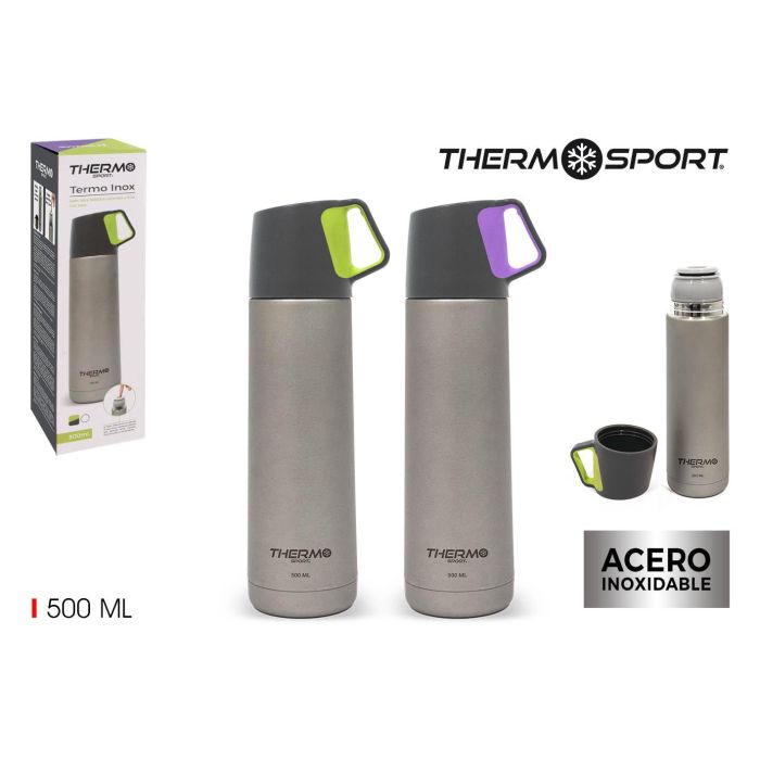 Termo Inox Mate 500 ml con Taza - Thermosport (8 Unidades) Termo Inox Mate 500 ml con Taza - Thermosport (8 Unidades)