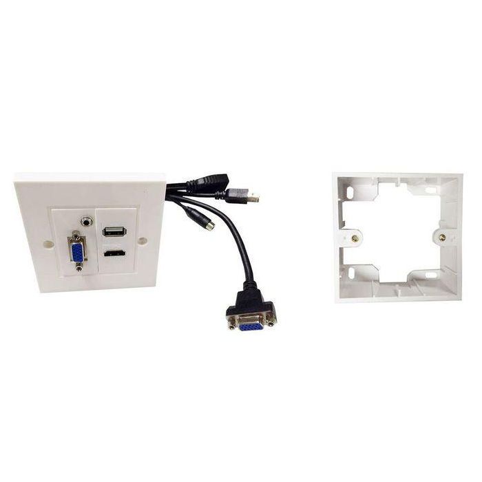 Vivolink Caja de Conexión de Pared HDMI + USB2.0 + 3.5mm + VGA, Blanca para Aulas y Salas de Reuniones