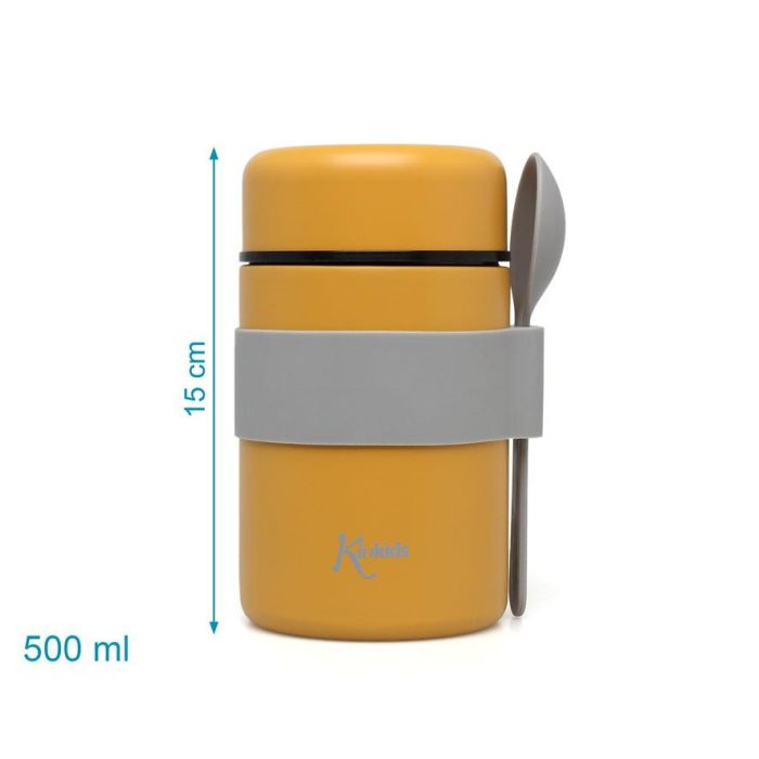 KioKids Termo Papillero Acero Inoxidable 500 mL Color Mostaza Con Cuchara 3