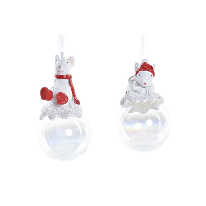 DKD Home Decor Decoración Colgante Navidad Moderna Resina Cristal Rojo Blanco 3.5x7.5x4 cm - Paquete Surtido de 12 Unidades