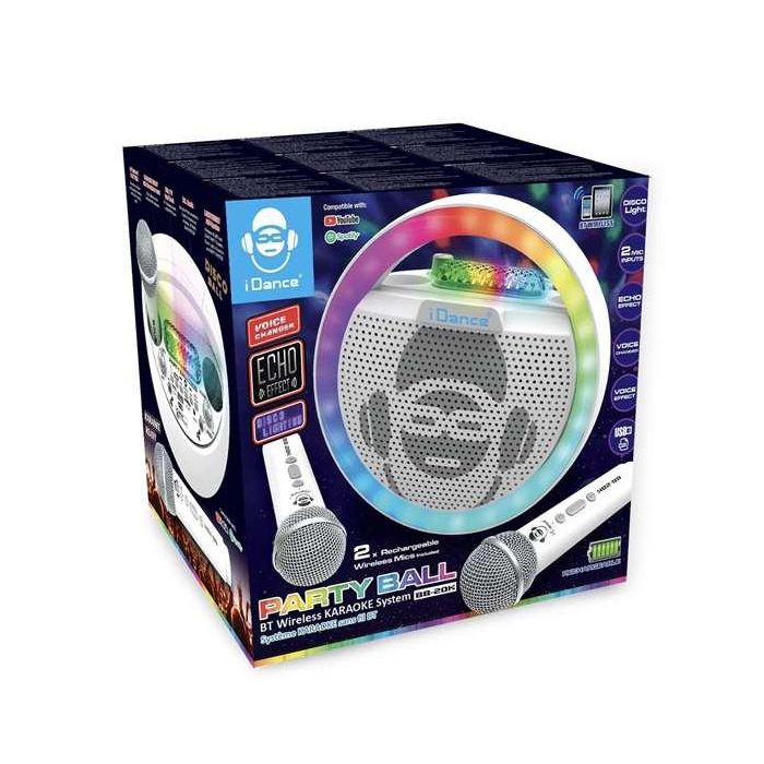 Altavoz karaoke con forma circular y luces disco. incluye 2 microfonos inhalambricos 21,5x22x15 cm Altavoz karaoke con forma circular y luces disco. incluye 2 microfonos inhalambricos 21,5x22x15 cm