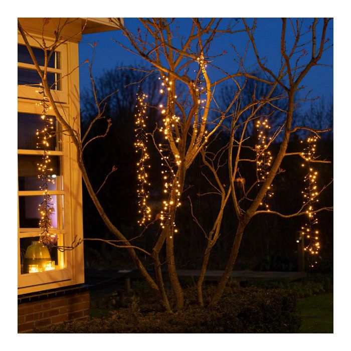 Lumineo Cortina Cascada para Árbol 480 LEDs Luz Cálida, 2m Exterior IP44, 8 Funciones Intermitentes con Temporizador 4