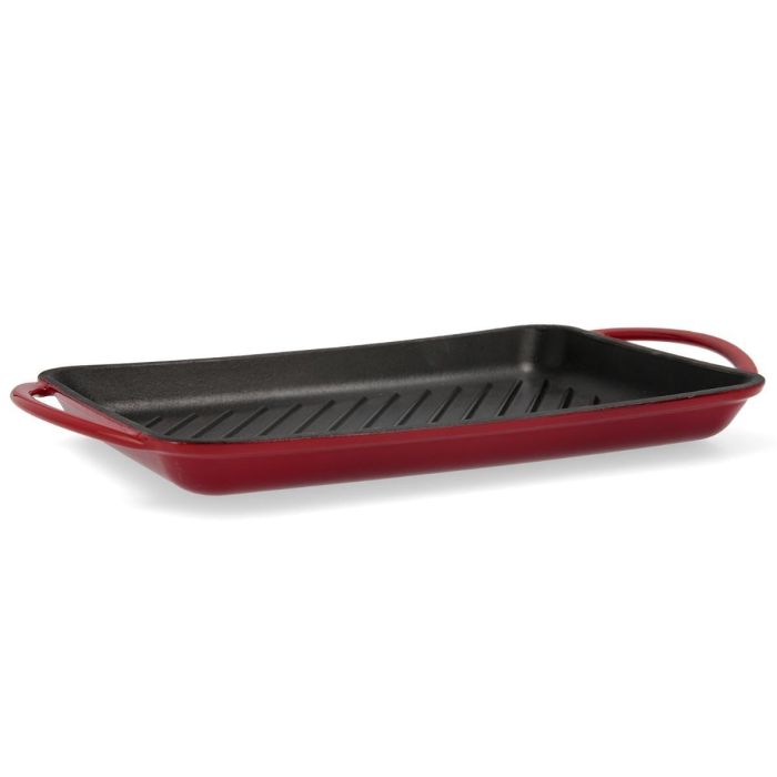 Bidasoa Parrilla Rectangular Fierro Hierro Esmaltado 22x40 cm Roja Antiadherente Extra Resistente Apta Inducción Gas Vitro Libre PFOA 1