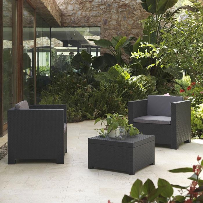 Conjunto de jardin/terraza de 2 sillones+1 mesa. diva tete grafit sp berner 1