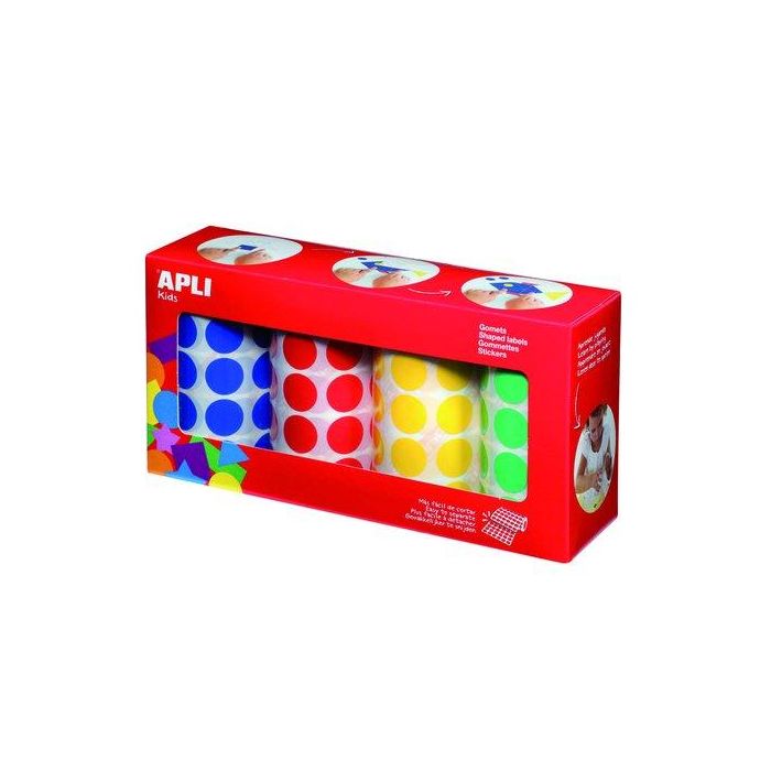 Apli Gomets Redondos 20 mm, 4 Rollos Colores Surtidos, 7080 Unidades