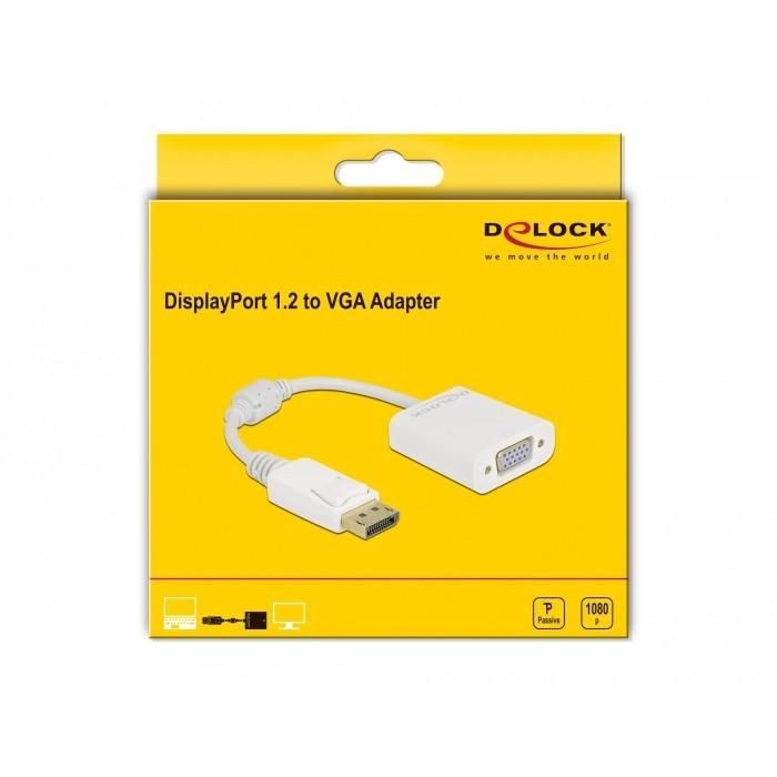 DELOCK Adapter DisplayPort 1.2 Stecker zu VGA Buchse Passiv weiss 1