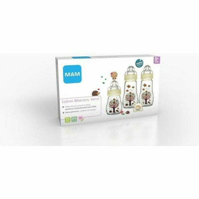 MAM Set de Biberones de Vidrio Kit Completo para Recién Nacido: 1 Biberón 170ml, 2 Biberones 260ml y 1 Piruleta 1