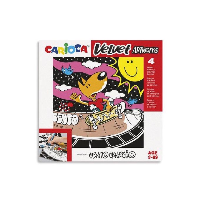 Juego Educativo Carioca Velvet Artworks +3 Años (Terciopelo Para Colorear) Cento Sport Set De 4 Laminas