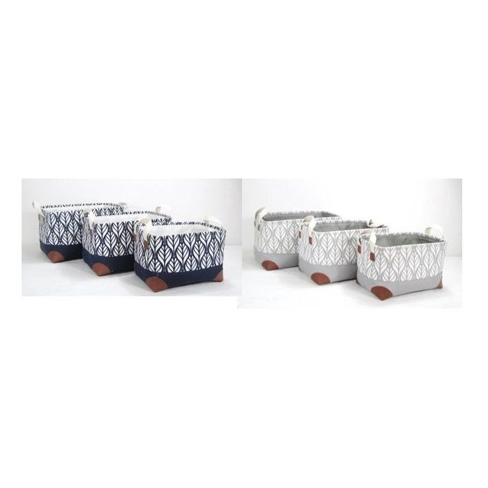 DKD Home Decor Cesta de Almacenaje Decorativa Boho de Poliester Azul Marino y Gris, 2 Sets de 3 Cestas (6 Piezas) - 30x24x40 cm