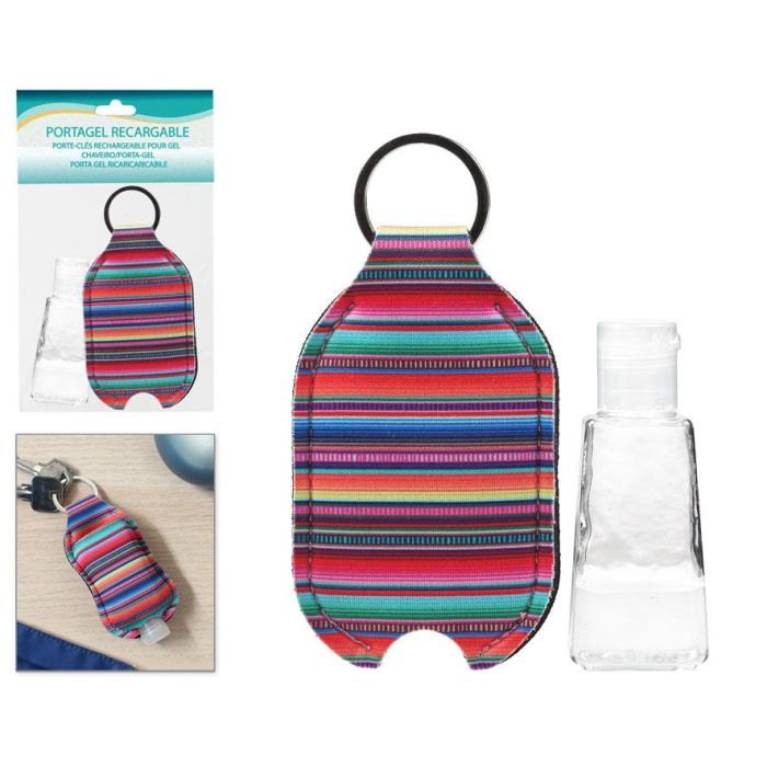 Llavero Porta Gel Dosificador Patrón Arcoíris - Práctico y Recargable