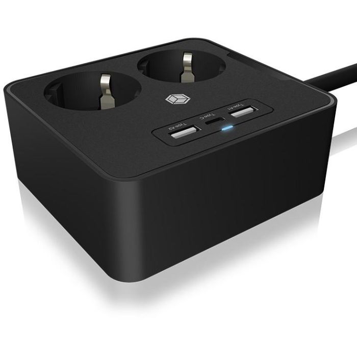 Steckdosenleiste Doppelsteckdose + 2x USB-Port ICY BOX Black 2