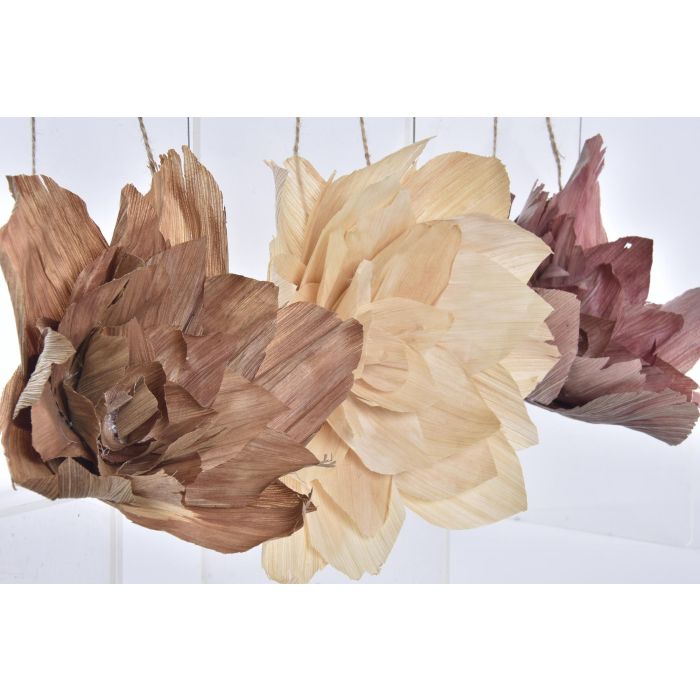 DKD Home Decor Decoración Colgante Navidad Alpina Flor Fibra Marrón Beige 6x23x23 cm Pack 12 Unidades Surtidas 1