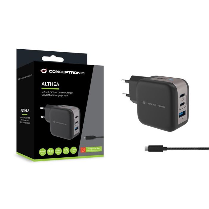 Cargador Pared Conceptronic Althea17B 67 W 2X 3 Cargador Pared Conceptronic Althea17B 67 W 2X 3
