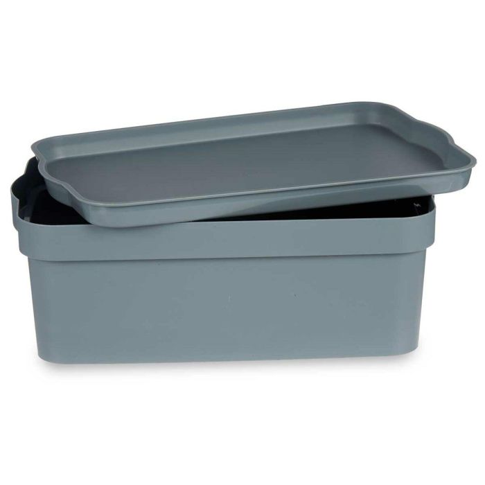 Caja de Almacenaje con Tapa Gris Plástico 6 L (21,5 x 11 x 32 cm) (12 Unidades) 1