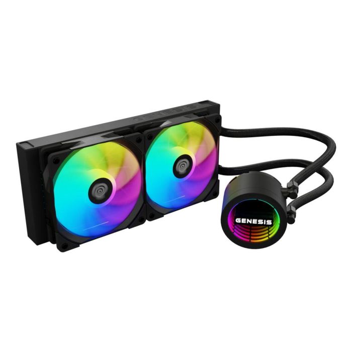 GENESIS NLG-2319 Kit de Refrigeración Líquida para Carcasa de Ordenador, 2 Ventiladores, Iluminación LED RGB Multicolor, Negro