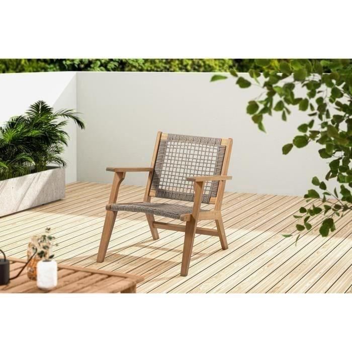 Sillón de jardín bajo en madera de acacia FSC y resina de mimbre - BORA - An. 60 x Pr. 76 x Al. 73 cm 1 Sillón de jardín bajo en madera de acacia FSC y resina de mimbre - BORA - An. 60 x Pr. 76 x Al. 73 cm 1