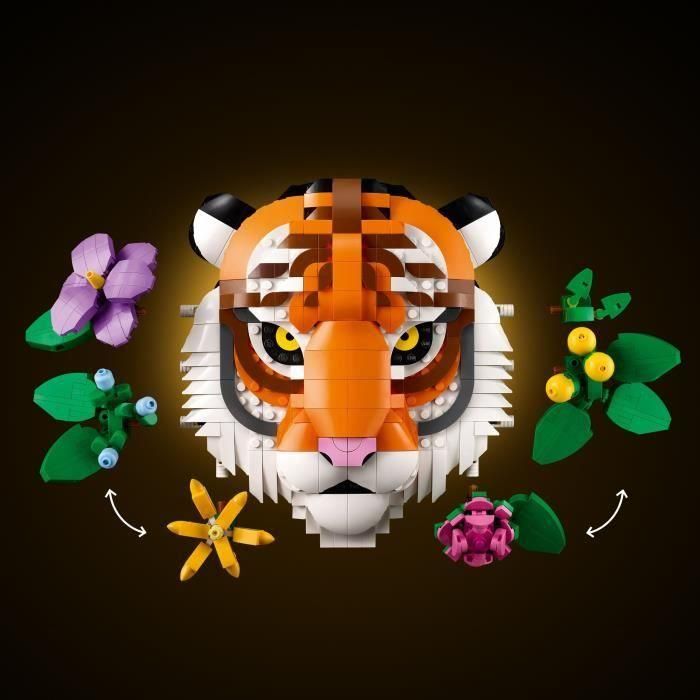 LEGO Colección Fauna: Tigre - Set de Construcción Art 3D para Adultos | Obra Decorativa con Flores y Plantas Estilizadas, 744 piezas 3