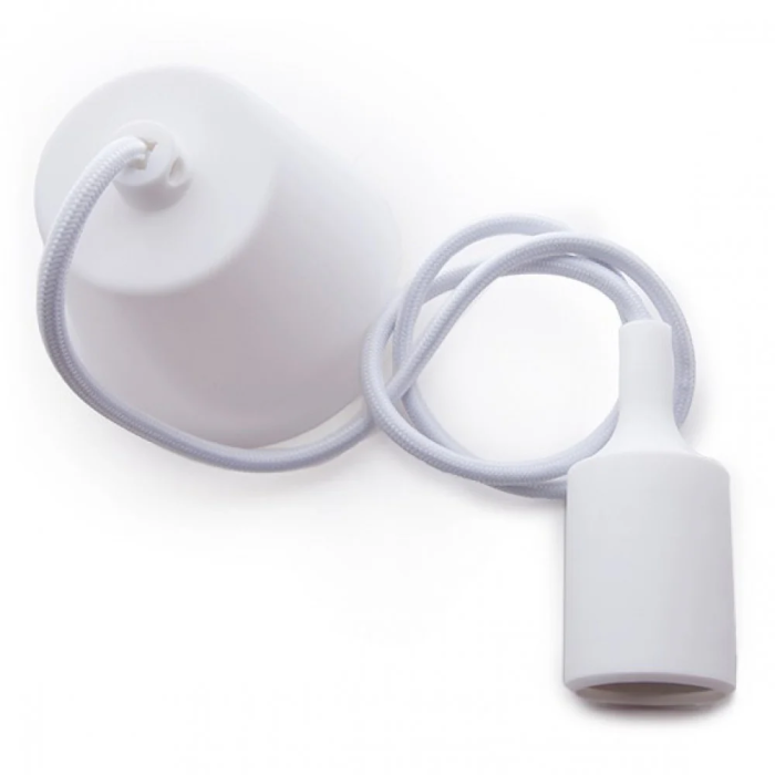 Portalámparas E27 con Cable de Tela y Rosetón Blanco - Cable Colgante para Lámpara Moderna