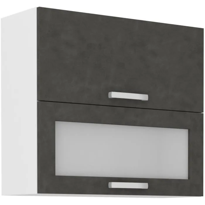 LASSEN Armario alto con 2 puertas basculantes (1 cristal) gris mate - A 80 x P 31,6 x A 72 cm 0 LASSEN Armario alto con 2 puertas basculantes (1 cristal) gris mate - A 80 x P 31,6 x A 72 cm 0