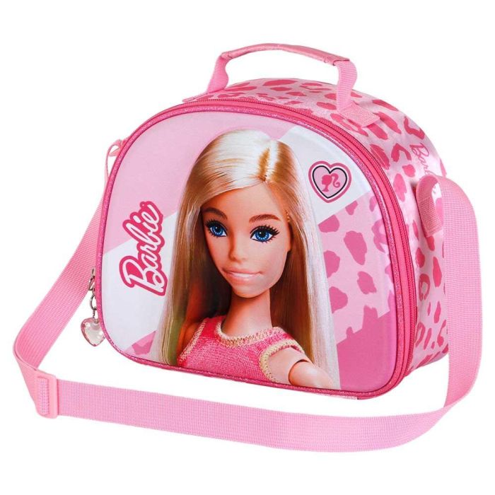 Barbie Bolsa Portamerienda 3D Fashion Rosa con Forro Isotérmico, Asa Ajustable y Diseño con Relieve 1