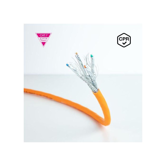 Nanocable Bobina Cable de Red CAT.7 LSZH SFTP PIMF AWG23, 10GBase-T, 600 MHz, PoE, 100 m, Naranja, Ref. 10.20.1700-100