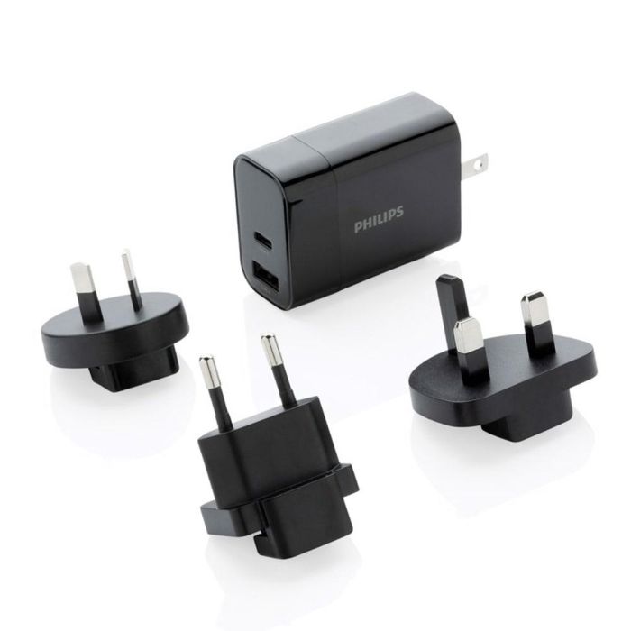 Philips Cargador de viaje ultra rápido 30W USB tipo C con adaptadores internacionales