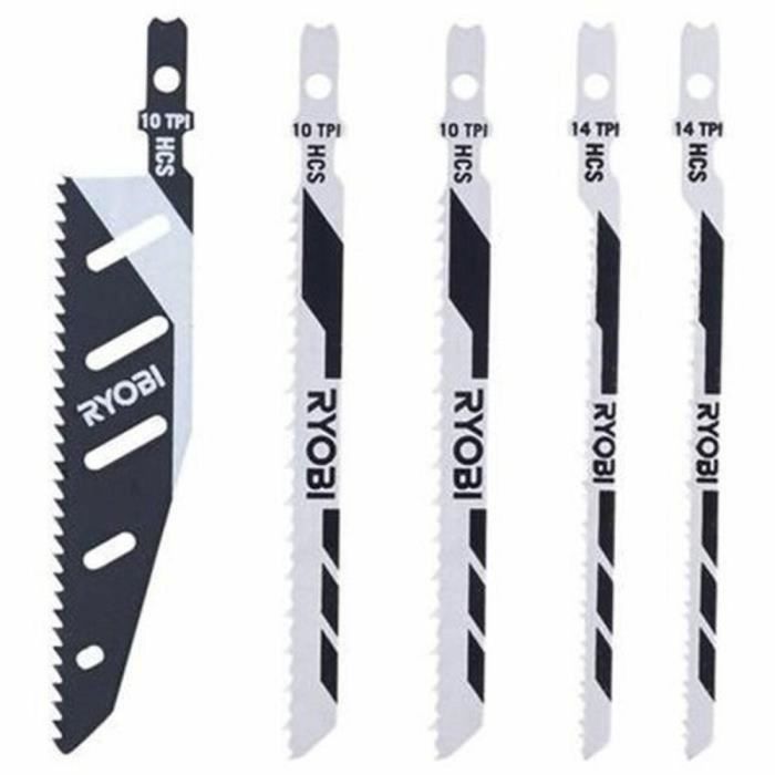 Ryobi 5 Hojas de Sierra de Calar Especiales para Madera, Kit FLUSHCUT con 10 TPI, Enmarcado 14 TPI e Invertido 10 TPI 4