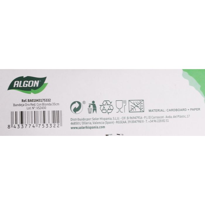 Bandeja Oro Redonda con Blonda 35 cm - Algon (48 Unidades) 4 Bandeja Oro Redonda con Blonda 35 cm - Algon (48 Unidades) 4