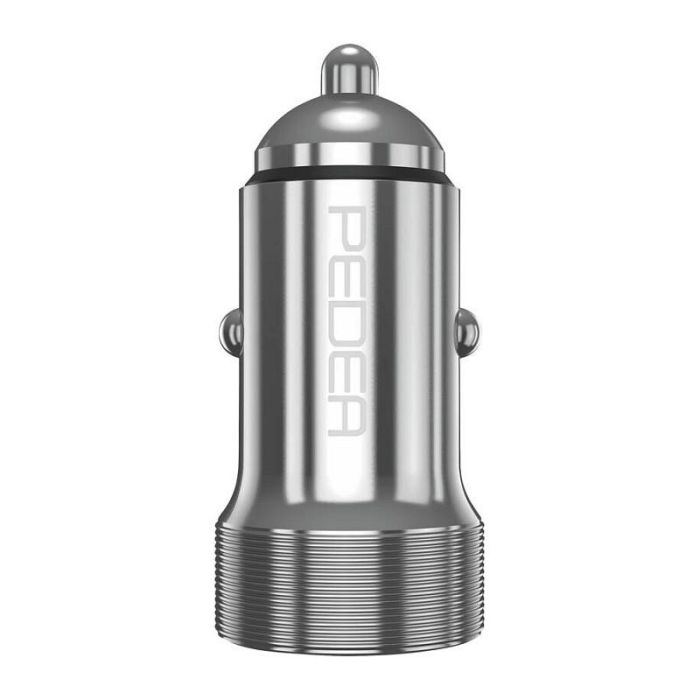 PEDEA 60040110 Cargador de Coche 20W USB-C PD (12V/24V) - Cargador Rápido con Puerto USB-C y USB-A Plata
