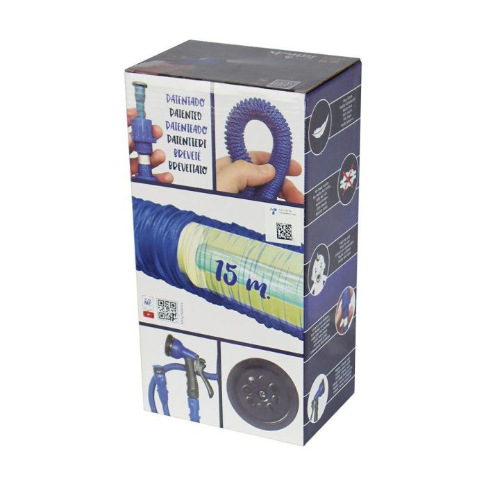 Altadex Manguera Extensible Xpansy Pro 15 m, Azul, Ø12 mm - Pistola 7 Funciones, Adaptadores Incluidos, Antienredos, 8 bar