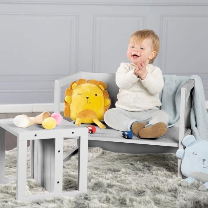 Taburete infantil ajustable ROBA - 3 alturas - Estilo rústico - Gris 1