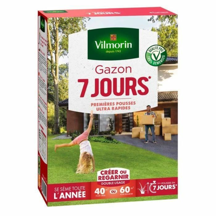 Vilmorin VIL3182670261411 Semillas de césped 7 días Primeros brotes ultrarrápidos Caja 1KG