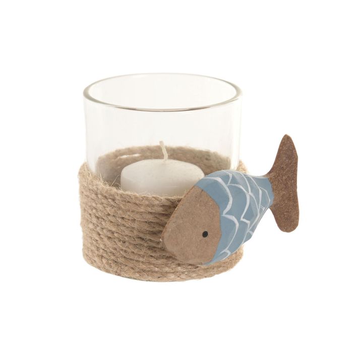 DKD Home Decor Portavelas Atlántico Azul Verde Cristal y Resina 9 x 8 x 8.5 cm (6 Unidades)