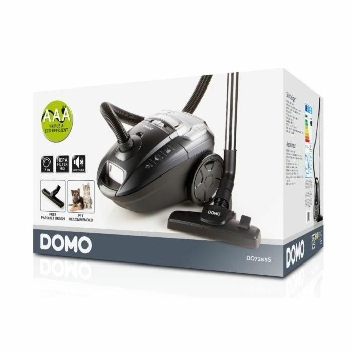 Domo DO7285S Aspiradora con Bolsa, 700W, 69 dB, Clase Energética A, Eficiencia Suelo Duro A, Filtración A, 3L, Gris 1