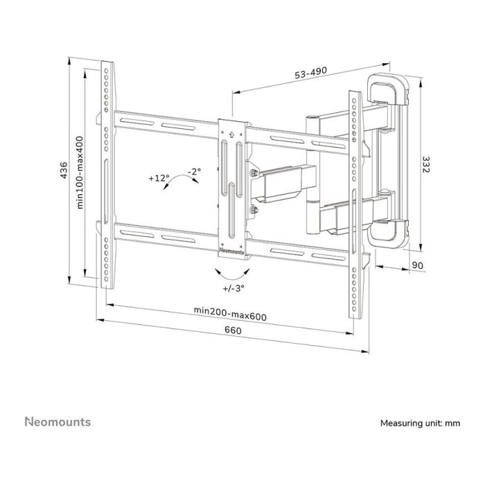 Neomounts WL40-550BL16 Soporte Pared Pantalla Completo Movimiento, 40-65", Max 40 kg, VESA 200x100-600x400, Fácil Instalación - Negro 8