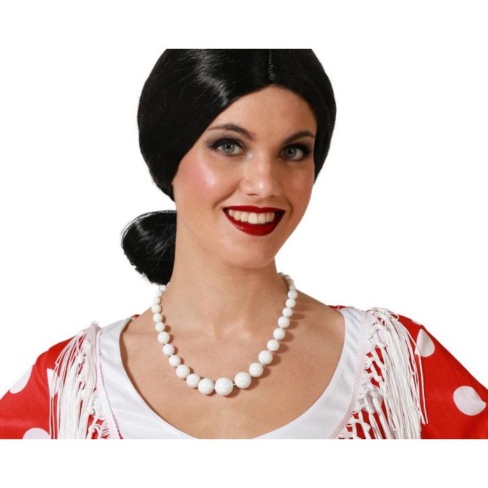 Collar Calado Corto Con Perla Central Blanca Para Disfraz Flamenca Elegante