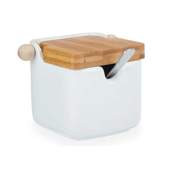 Azucarero de Cerámica Blanco con Tapa de Bambú Vessia 10.8x7.5x8 cm (6 Unidades) 1 Azucarero de Cerámica Blanco con Tapa de Bambú Vessia 10.8x7.5x8 cm (6 Unidades) 1
