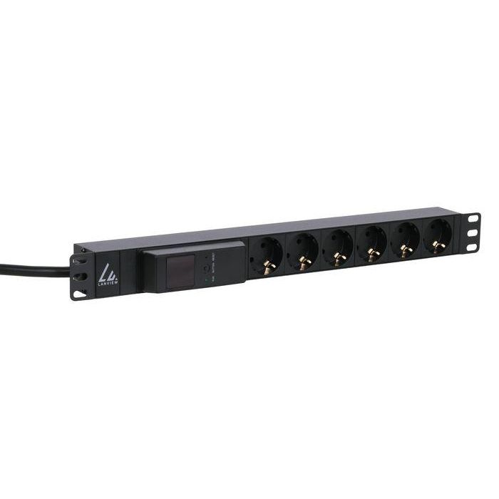 Lanview 19'' rack mount power strip, 4m, 16A with 6 x Schuko type F socket and AMP meter 1 Lanview 19'' rack mount power strip, 4m, 16A with 6 x Schuko type F socket and AMP meter 1