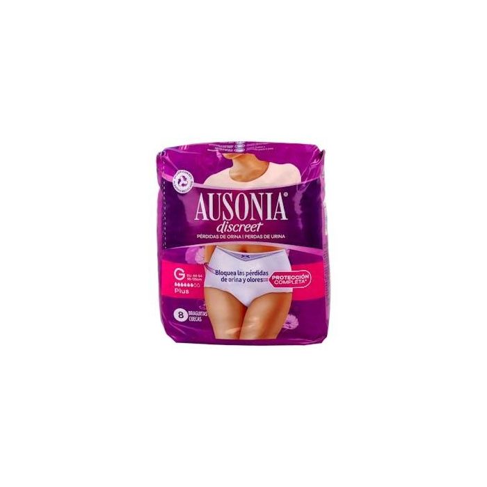 Ausonia TG Discreet Boutique Plus pants, Compresas para incontinencia urinaria, Bragas desechables mujer Talla G, 8 unidades