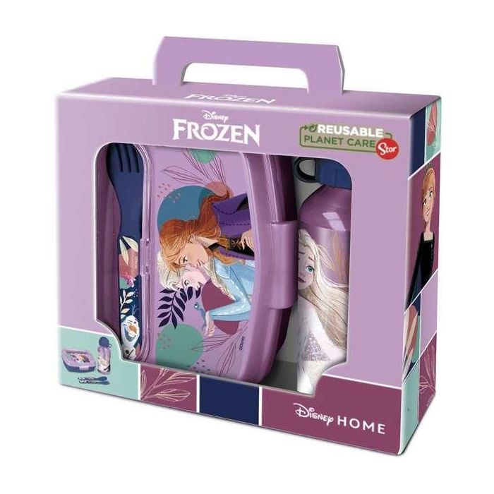 Set De Botella Portaliquidos Y Sandwichera Safta + Cubiertos Frozen Ice Magic 180x210x70 mm